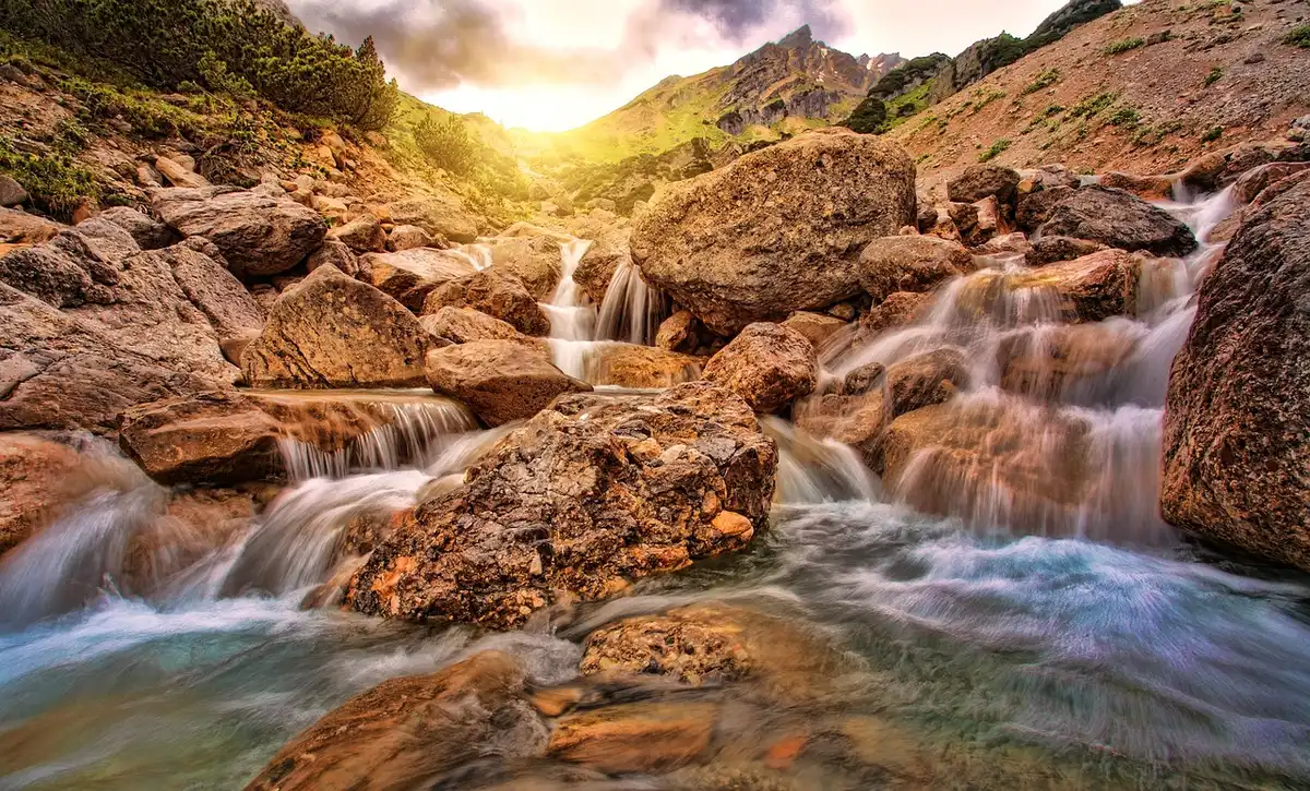 Cours d'eau et bassin alimenté par un ruisseau en zone naturelle